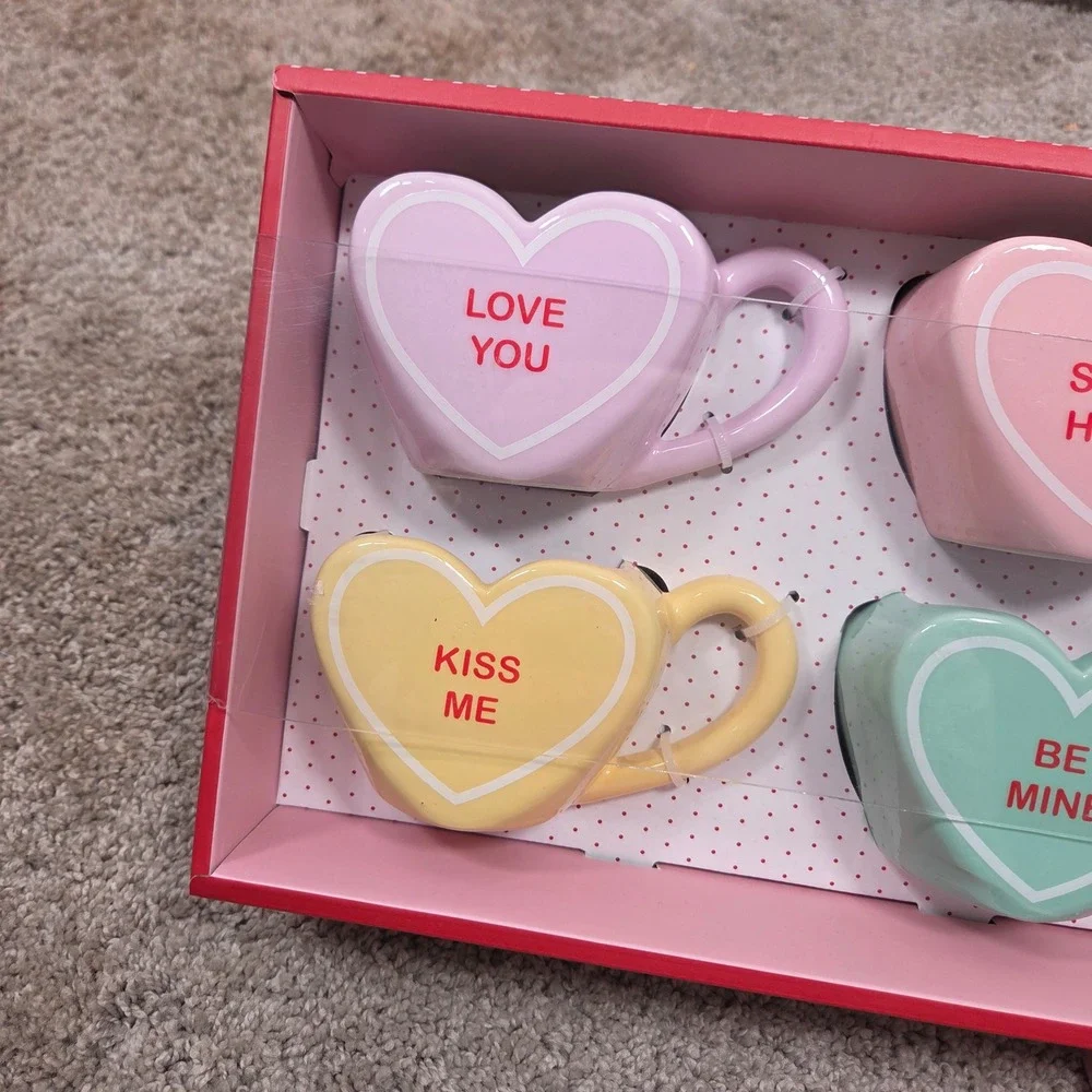 Valentine's Conversation Hearts Espresso Cups Set of 4 Hand Painted‎ - NEW